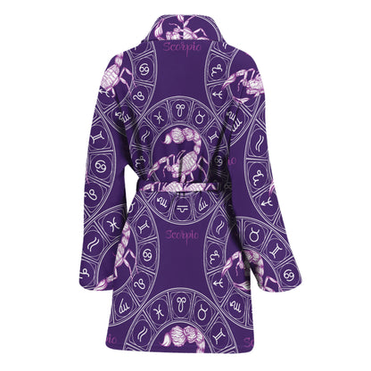 Purple Scorpio Zodiac Pattern Print Women's Bathrobe