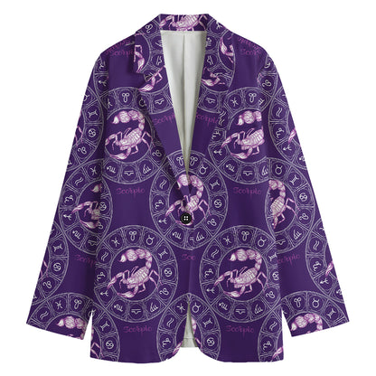 Purple Scorpio Zodiac Pattern Print Women's Blazer