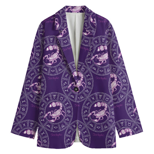Purple Scorpio Zodiac Pattern Print Women's Blazer