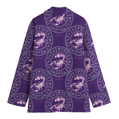 Purple Scorpio Zodiac Pattern Print Women's Blazer