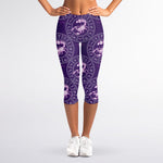 Purple Scorpio Zodiac Pattern Print Women's Capri Leggings