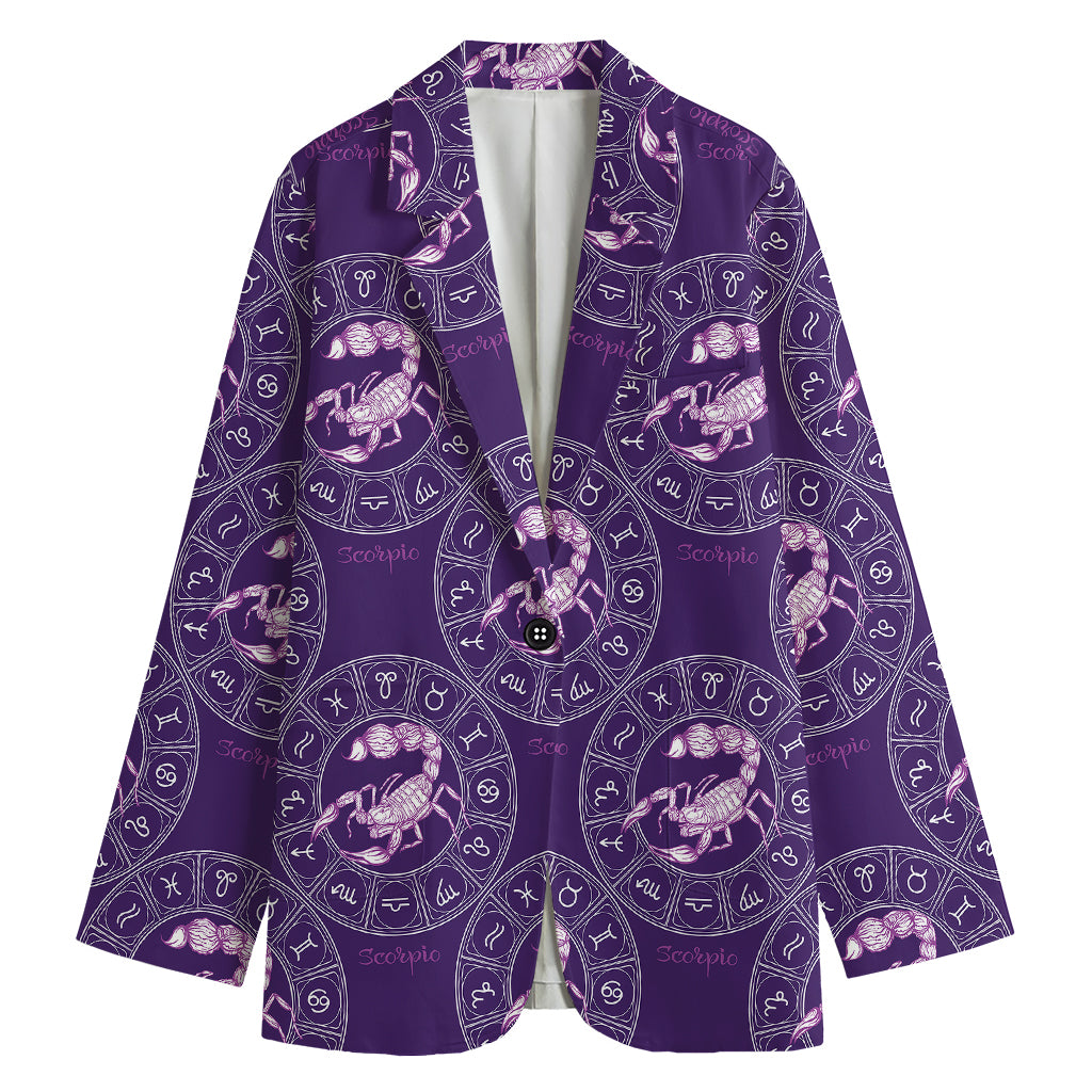 Purple Scorpio Zodiac Pattern Print Women's Cotton Blazer