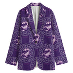 Purple Scorpio Zodiac Pattern Print Women's Cotton Blazer