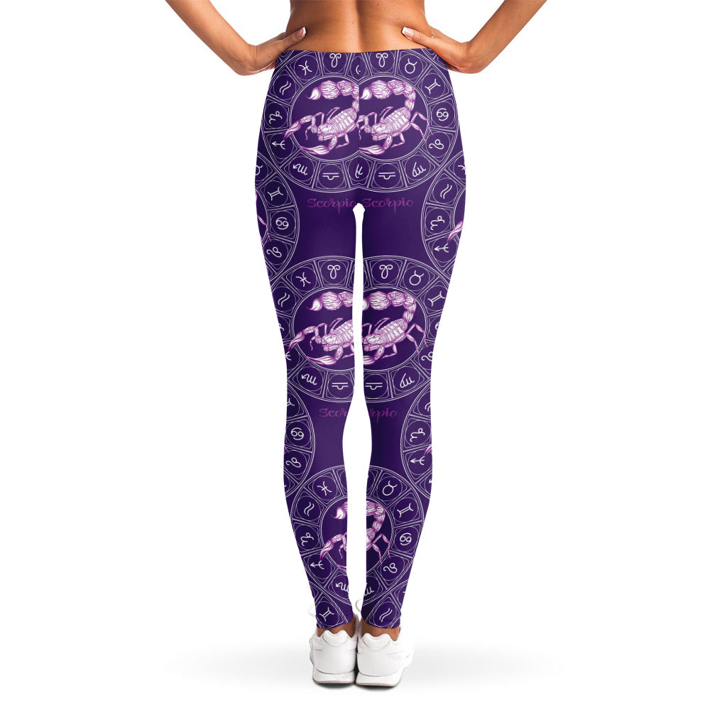 Purple Scorpio Zodiac Pattern Print Women's Leggings