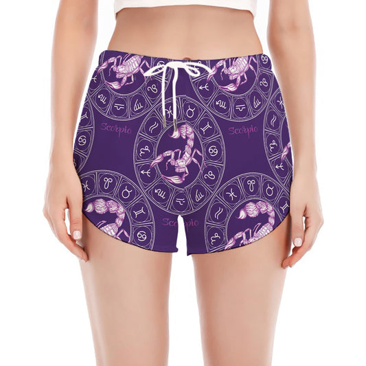 Purple Scorpio Zodiac Pattern Print Women's Split Running Shorts