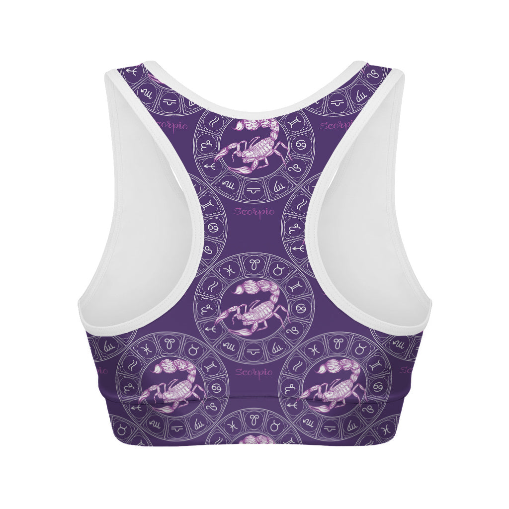 Purple Scorpio Zodiac Pattern Print Women's Sports Bra
