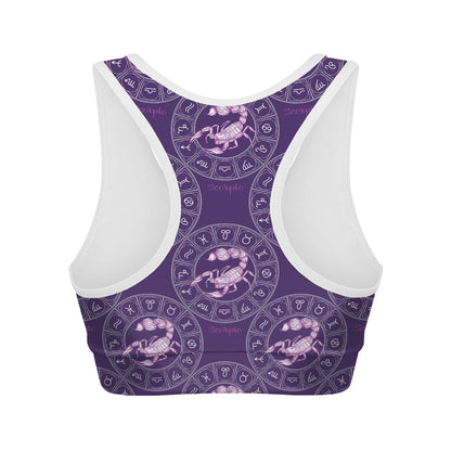 Purple Scorpio Zodiac Pattern Print Women's Sports Bra