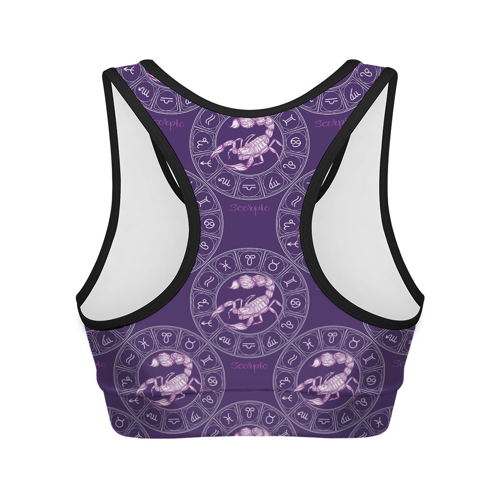 Purple Scorpio Zodiac Pattern Print Women's Sports Bra