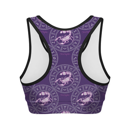 Purple Scorpio Zodiac Pattern Print Women's Sports Bra