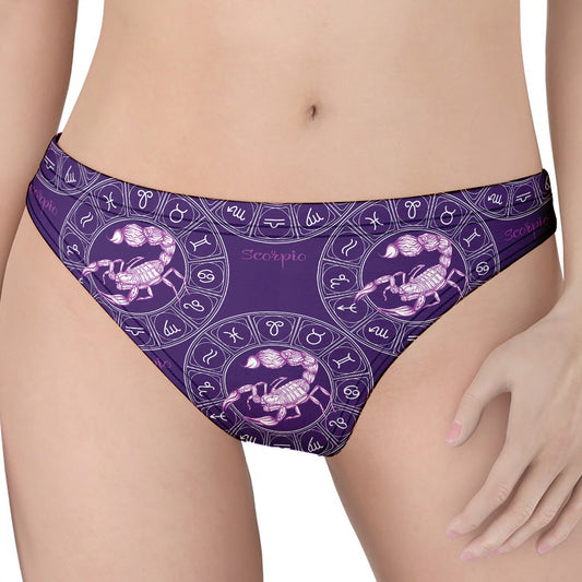 Purple Scorpio Zodiac Pattern Print Women's Thong