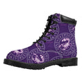 Purple Scorpio Zodiac Pattern Print Padded Collar Lace Up Boots