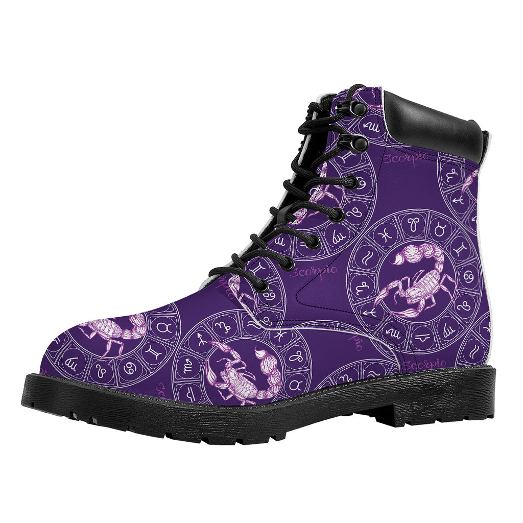 Purple Scorpio Zodiac Pattern Print Work Boots