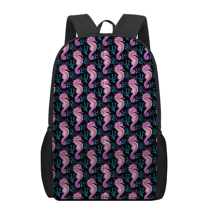 Purple Seahorse Pattern Print 17 Inch Backpack