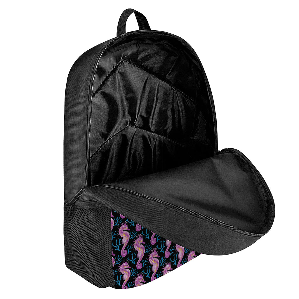 Purple Seahorse Pattern Print 17 Inch Backpack