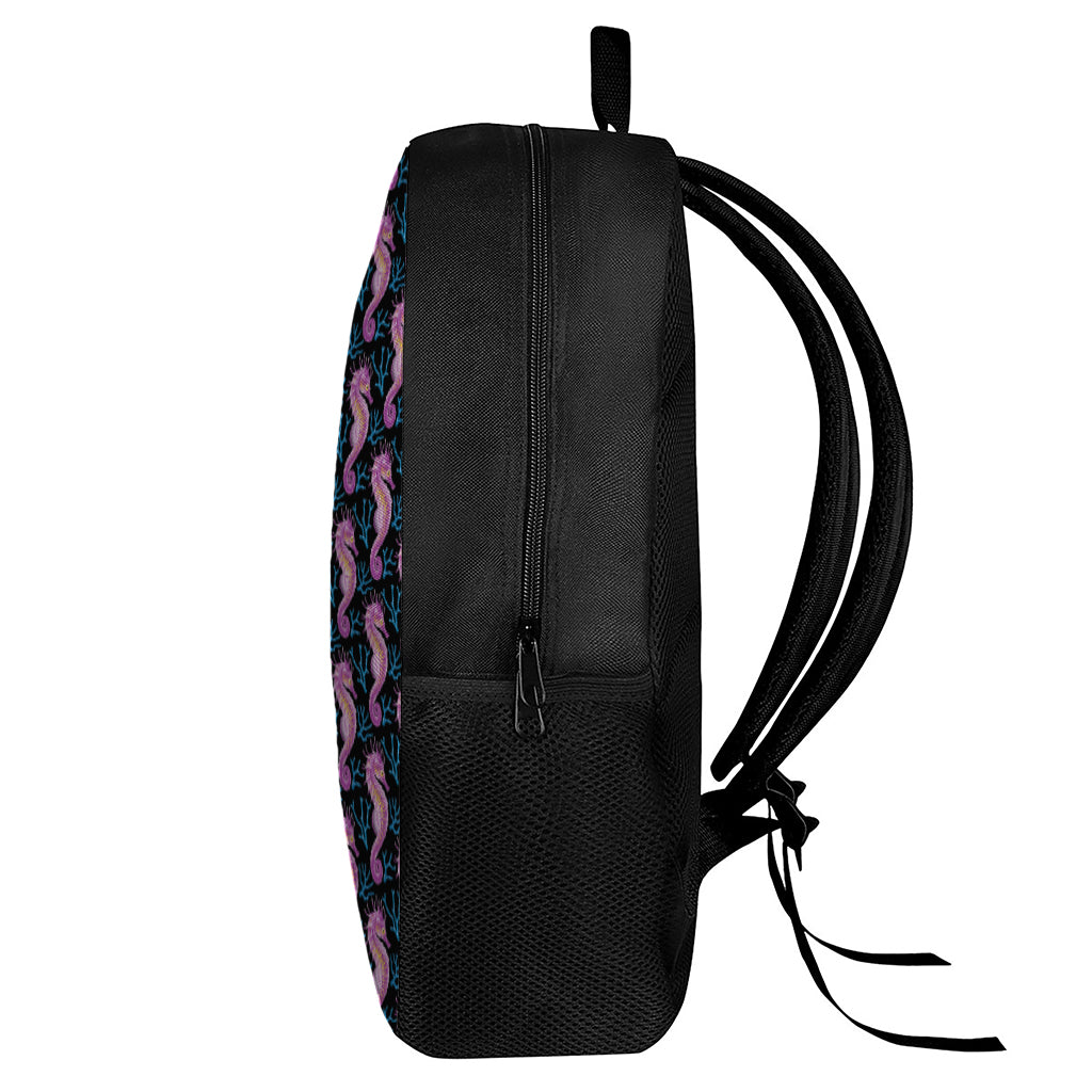 Purple Seahorse Pattern Print 17 Inch Backpack