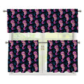 Purple Seahorse Pattern Print 3 Piece Kitchen Curtains
