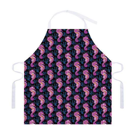 Purple Seahorse Pattern Print Adjustable Apron