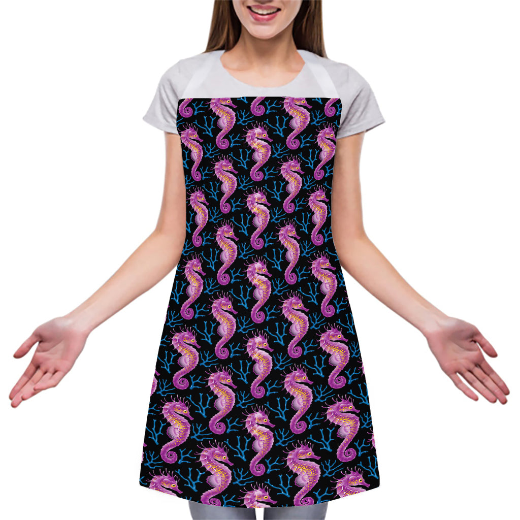 Purple Seahorse Pattern Print Adjustable Apron