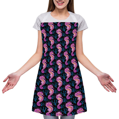Purple Seahorse Pattern Print Adjustable Apron