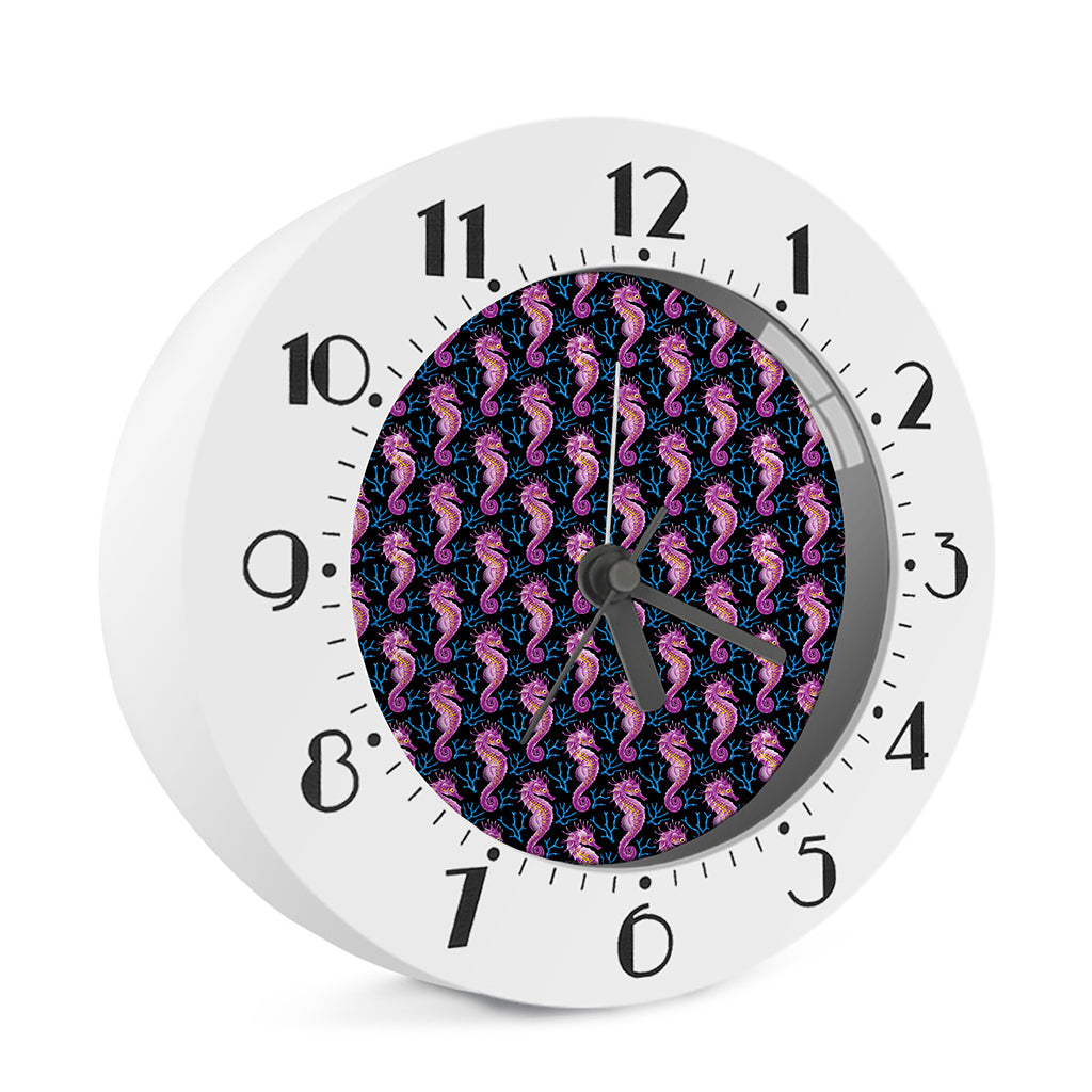 Purple Seahorse Pattern Print Alarm Clock