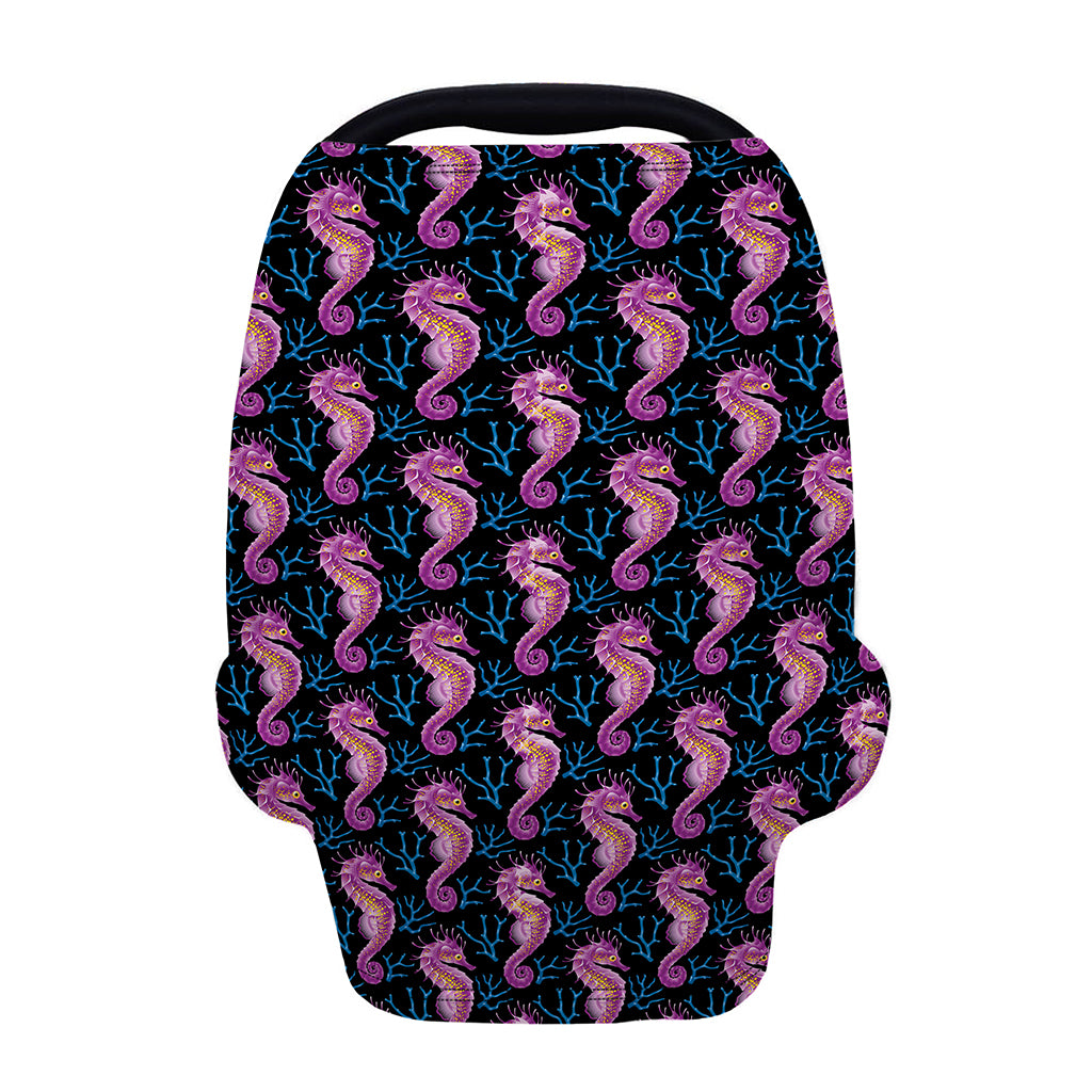 Purple Seahorse Pattern Print Baby Seat Cover