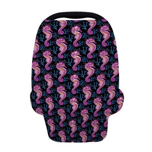 Purple Seahorse Pattern Print Baby Seat Cover
