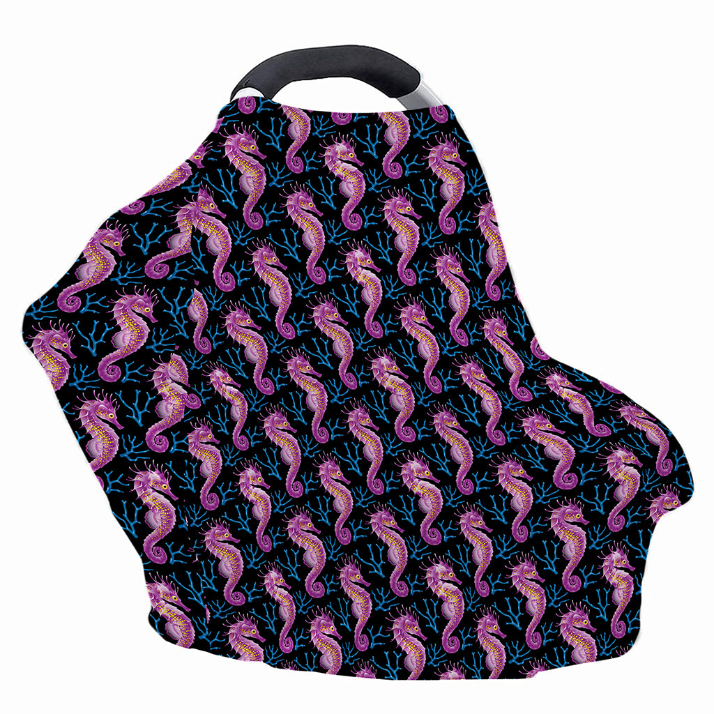 Purple Seahorse Pattern Print Baby Seat Cover