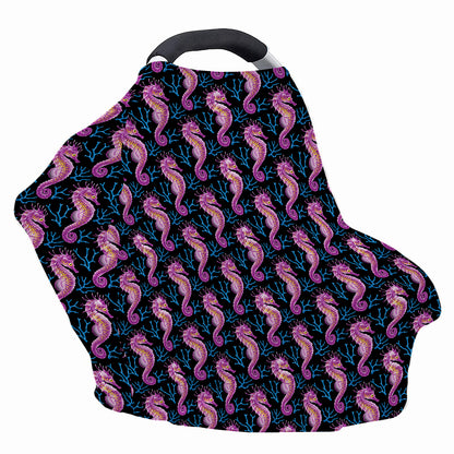 Purple Seahorse Pattern Print Baby Seat Cover