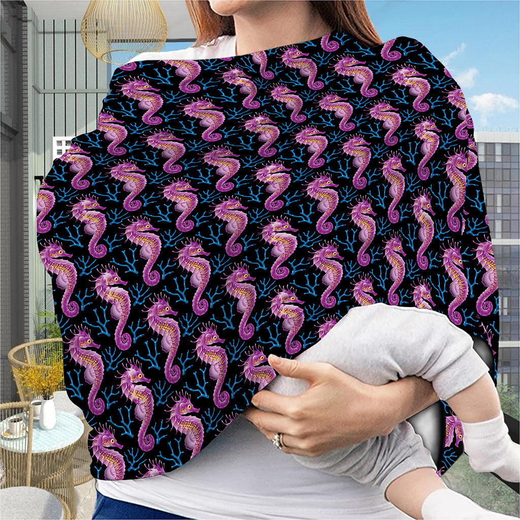 Purple Seahorse Pattern Print Baby Seat Cover