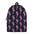 Purple Seahorse Pattern Print School Backpack