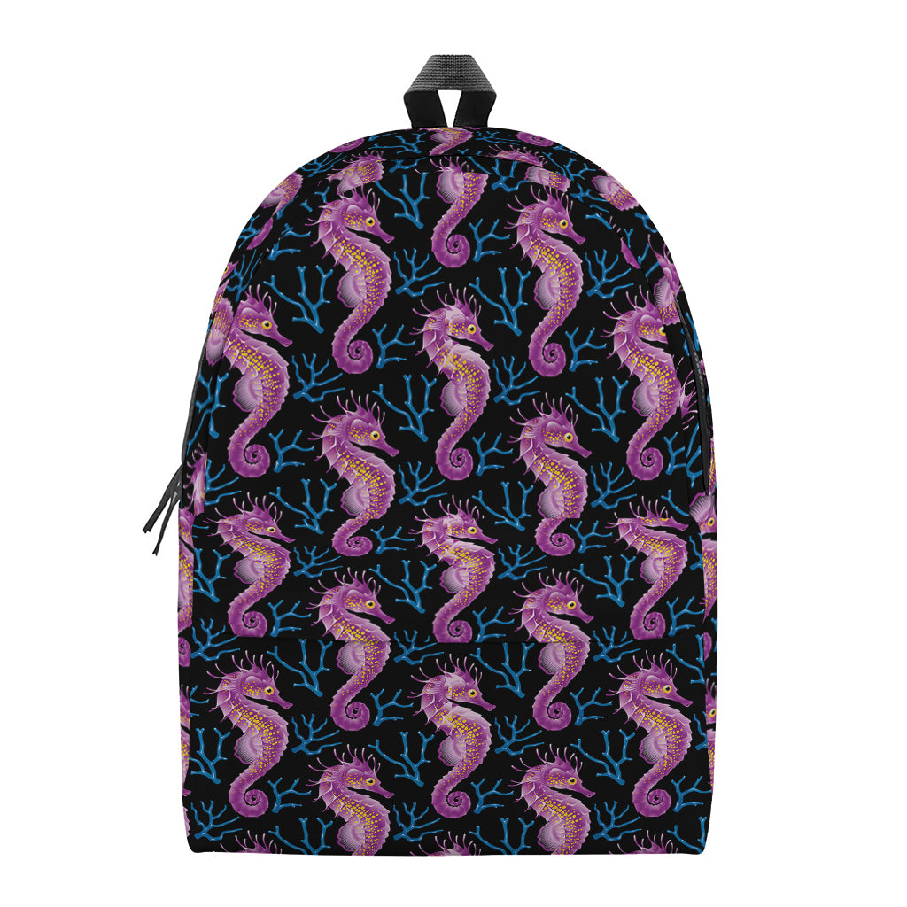 Purple Seahorse Pattern Print Backpack