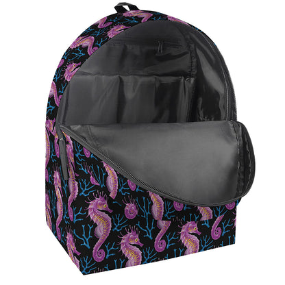 Purple Seahorse Pattern Print Backpack