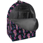 Purple Seahorse Pattern Print Backpack