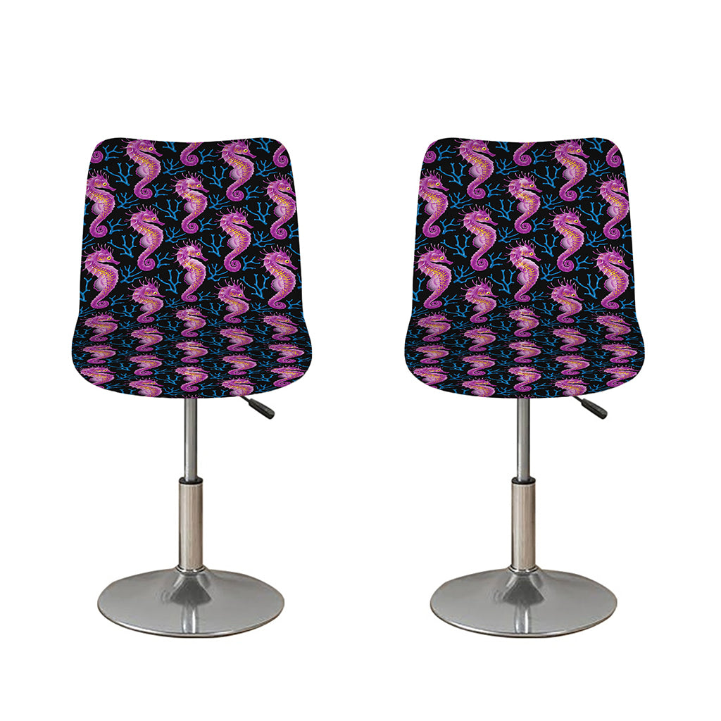 Purple Seahorse Pattern Print Bar Stool Covers