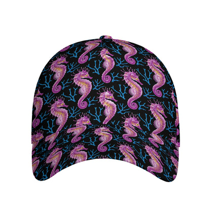 Purple Seahorse Pattern Print Baseball Cap