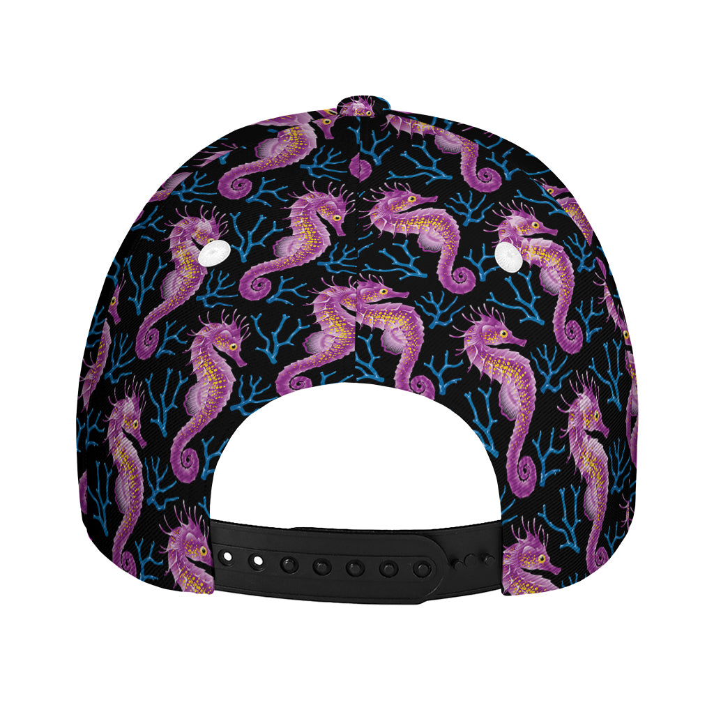 Purple Seahorse Pattern Print Baseball Cap