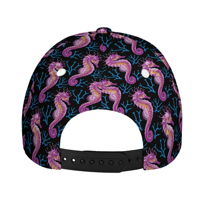 Purple Seahorse Pattern Print Baseball Cap