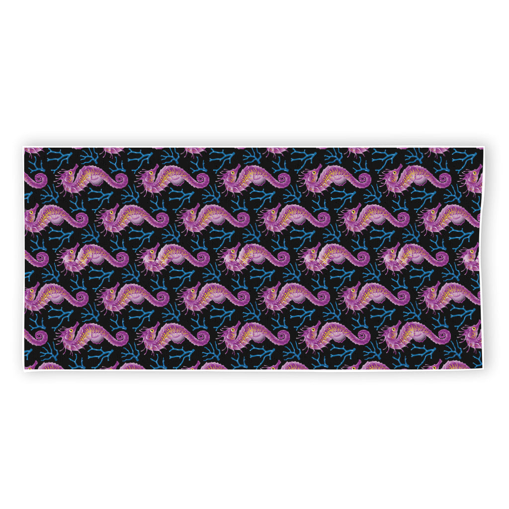 Purple Seahorse Pattern Print Beach Towel