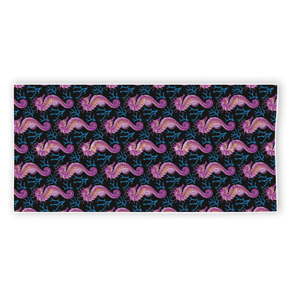 Purple Seahorse Pattern Print Beach Towel