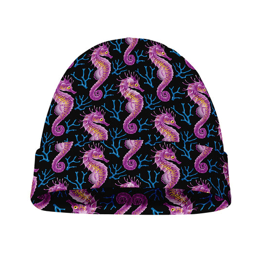 Purple Seahorse Pattern Print Beanie