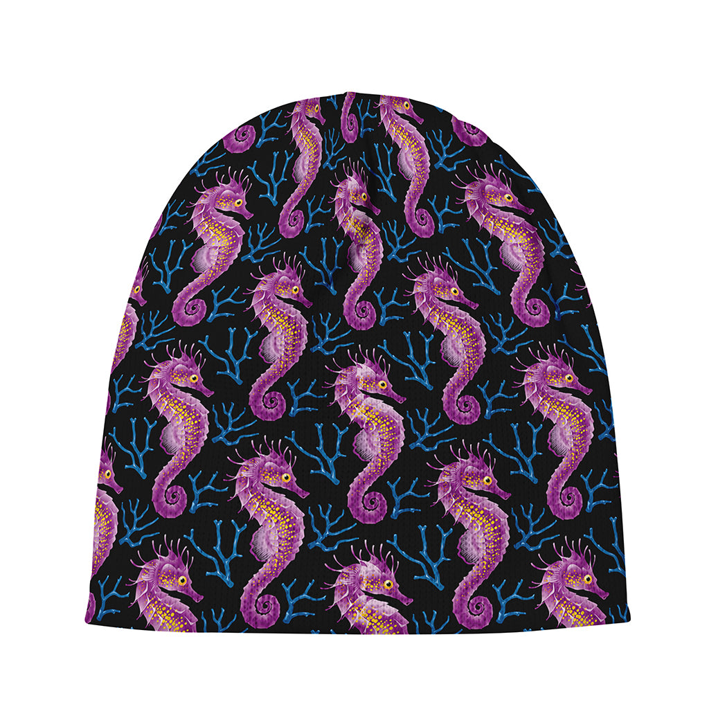 Purple Seahorse Pattern Print Beanie
