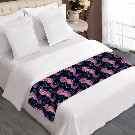 Purple Seahorse Pattern Print Bed Runner