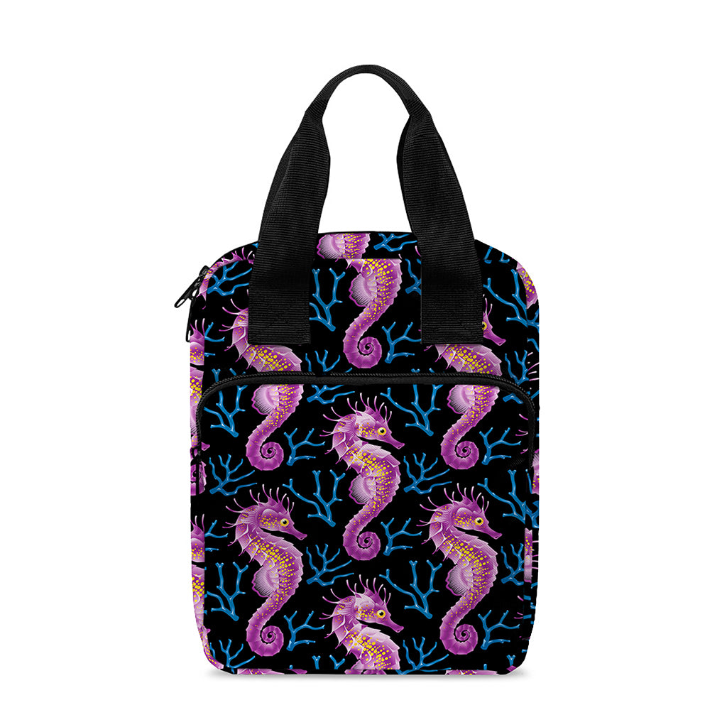 Purple Seahorse Pattern Print Bible Tote Bag