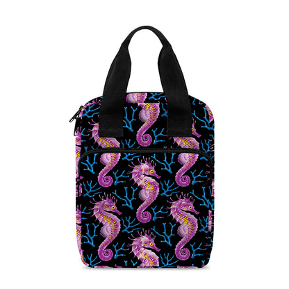 Purple Seahorse Pattern Print Bible Tote Bag