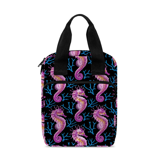 Purple Seahorse Pattern Print Bible Tote Bag