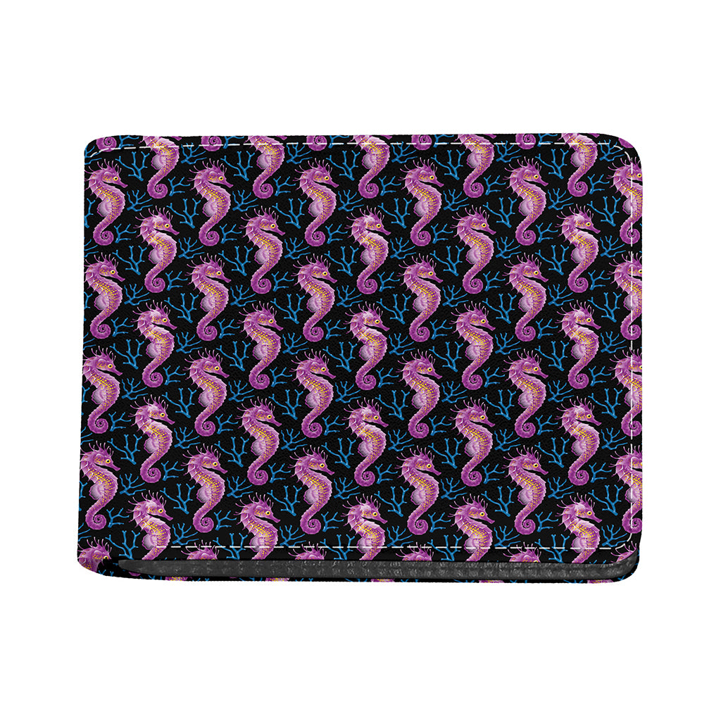 Purple Seahorse Pattern Print Bifold Wallet