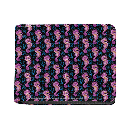 Purple Seahorse Pattern Print Bifold Wallet