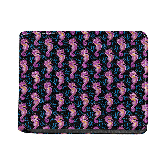 Purple Seahorse Pattern Print Bifold Wallet