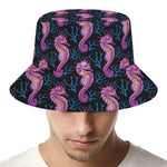 Purple Seahorse Pattern Print Bucket Hat