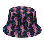 Purple Seahorse Pattern Print Bucket Hat
